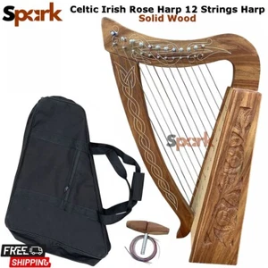 Celtic Irish Rose Harp 12 Strings Harp Solid Wood with Shelby Levers Tuning Bag - Picture 1 of 9