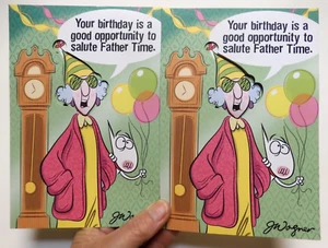 2 Tarjetas Sello de Cumpleaños MAXINE J Wagner Saludo Padre Hora ¡Qué Dedo! - Imagen 1 de 9