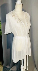 Jonquil By Diane Samandi White Floral Lace Sheer Robe Small/P Womens Belted - Picture 1 of 8