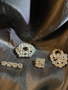 4 - Vintage Clear Rhinestone Pins Brooches Basket Long Square Hexagon - Picture 1 of 9