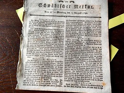 1791 Zeitung 97 Spanien Frankreich Verfassung Stuttgart Sulz • 10€
