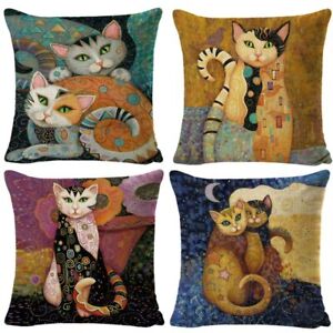 Oil Painting Cat Cushion Cover Art Gustav Klimt Gold Pattern Print Pillow Cover