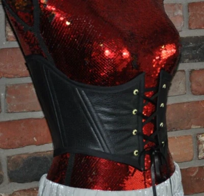 Back & Front Lace-up Corset (Belt) Black Faux Leather W/ Boning XS - Image 1 of 4