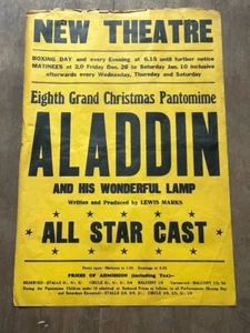1940s/50s New Theatre Oxford 8th Grand Panto Poster Aladdin All Star Cast - Picture 1 of 7