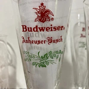 Vintage Budweiser Pilsner Glasses (6) Anheuser Busch Christmas Holiday Beer Bar - Picture 1 of 8