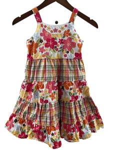 Gymboree Girls Size 7 Aloha Sunshine Tropical Floral Plaid Tiered Dress - Picture 1 of 4