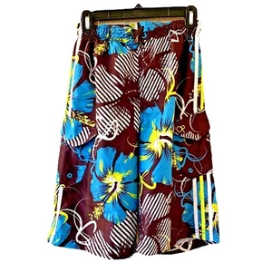 OP Ocean Pacific Swim Trunks Youth XL 14-16 Brown Blue Yellow Hibiscus pockets - Picture 1 of 9