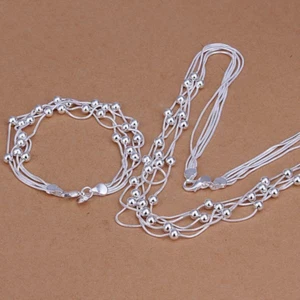 hermosa moda 925 plata bonita cuenta pulsera collar conjunto joyería agradable S63 - Imagen 1 de 1