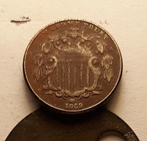 19)   1869 Shield Nickel (5c), XF. A Nice problem Free Coin. - Picture 1 of 2