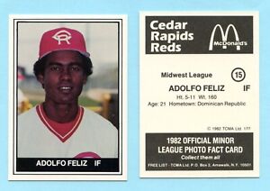 1982 TCMA Minor League Cedar Rapids Reds- Adolfo Feliz -- Box 168