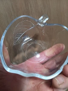 Glass Apple Shaped Serving Bowl with Etched Leaf - Picture 1 of 4