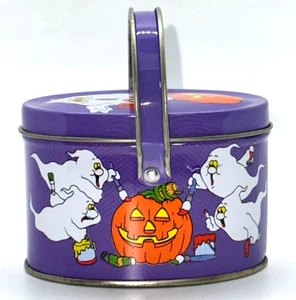 Vintage 1980s RUSS Halloween Ghosts Mini Candy Tin 3"x2" Pail JackOLantern - Picture 1 of 5