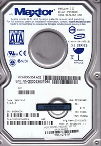 Maxtor 7B320S0 Code: BANC1WJ0 K,G,B,A s/n: B624GCDH 320GB SATA 3.5" HDD 906 - Picture 1 of 2