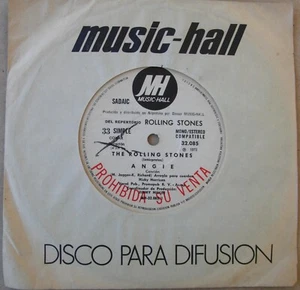 ROLLING STONES 7" PROMO Angie SOUTHAMERICA Pressing 33-RPM 1973 White Label - Picture 1 of 2