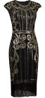 VIJIV 1920s Vintage Inspired Sequin Embellished Fringe Gatsby Flapper Dress L