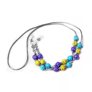 Reading eye glasses spectacle beaded holder lanyard yellow purple aqua - Foto 1 di 5