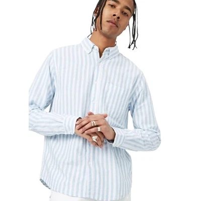 NWT Forever 21 Sky Blue & White Cotton Regular Fit Striped Shirt Size Small. - Image 1 of 4