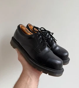 Vintage Solovair Black Leather Boots Shoes Steel Toe - Picture 1 of 11