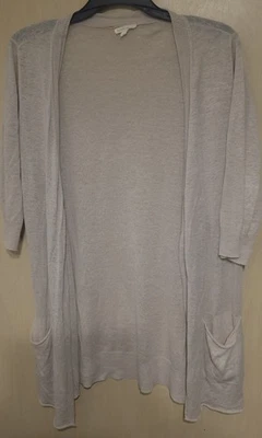 Cárdigan Eileen Fisher 100 % lino mediano para mujer frente abierto beige ligero Foto 1 de 4