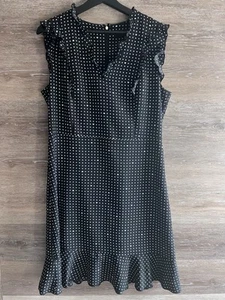 KARL LAGERFELD PARIS Polka Dot And Hearts Dress Retro 12 Black White V Neck Midi - Picture 1 of 9
