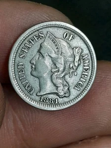 1881 3 Cent Nickel Nice Original XF - Picture 1 of 2