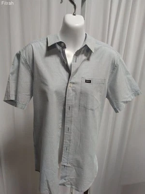 RVCA 男式纽扣衬衫修身蓝色条纹领短袖 — 第 1/4 张图片