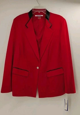 Chaqueta de traje Nygard.  Chaqueta de traje roja con ribete negro, 1 botón.  Talla 1X Foto 1 de 4