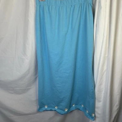 QUACKER FACTORY Cotton Knit Maxi Skirt Womens Size M Teal With Daisies EUC - Image 1 of 4