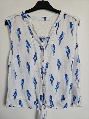 Mantaray Parrot Bird Blouse Top Tie Front Size 10 Sleeveless - Image 1 of 4
