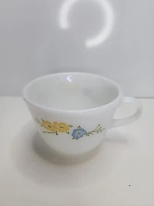 Pyrex Coffee Cup Flirtation Yellow Blue Florals Butterfly Corning Milk Glass - Picture 1 of 4