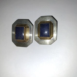 Signed Dizani Silver pierced lever Back Dark Blue Lapis Earrings  - Picture 1 of 15