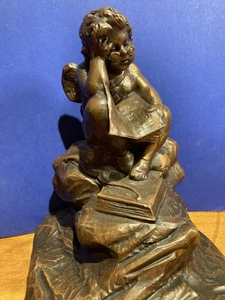 Bronze Cherubs Reading Books “The Philosopher” Bookends - Picture 1 of 13