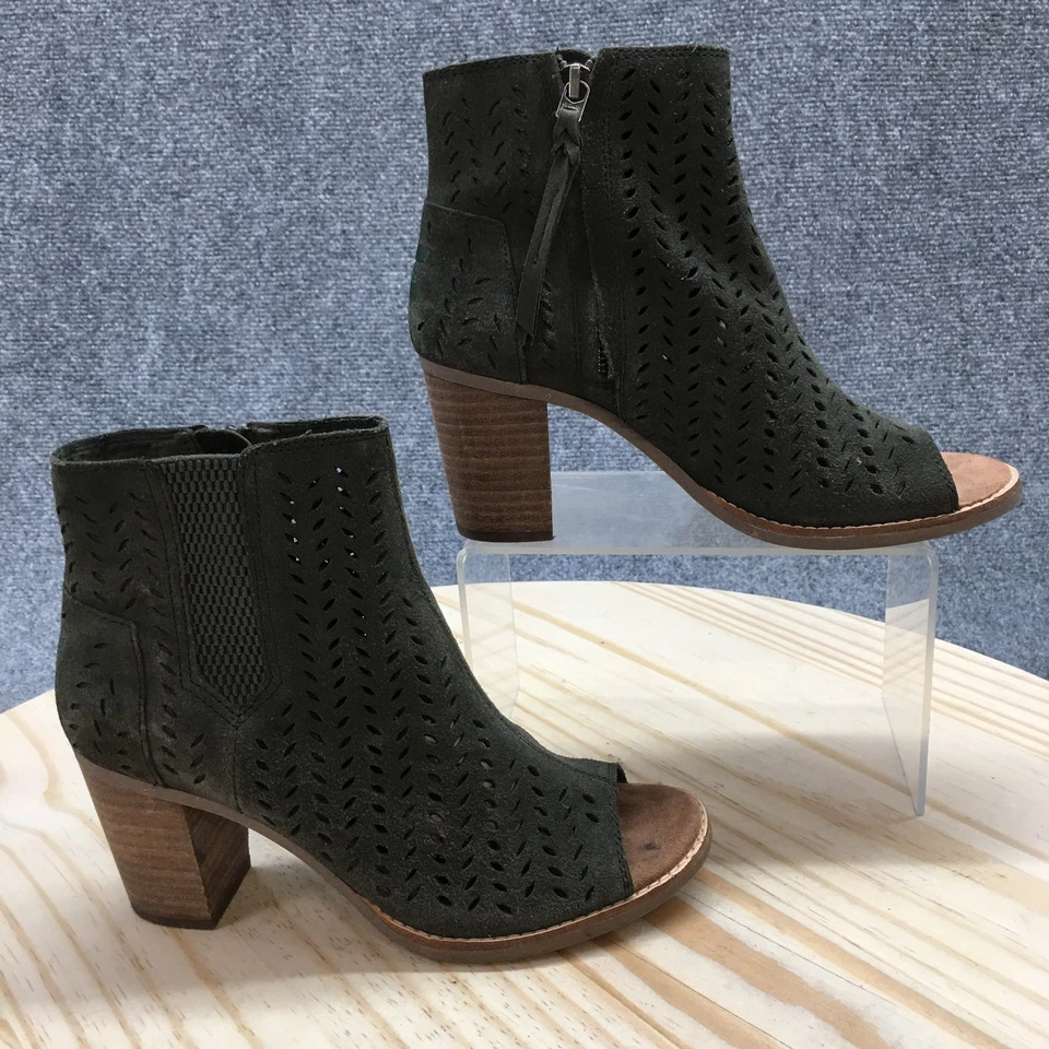 Toms Boots Womens 7 Majorca Ankle Bootie Green Side Zip Peep Toe Block 10010927T - Image 1 of 4