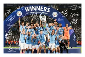 Manchester City Signed A4 Autograph Photo Champions League 2023 Treble Winners - Picture 1 of 1