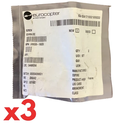 x3 PAQUETE DE DOS Tornillos LN9038-10026 OEM American Eurocopter Airbus Helicóptero Foto 1 de 2