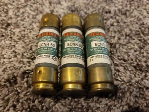 Qty (3) Reliance ECNR 60 Time Delay Dual Element Current Limiting 60 AMP Fuses - Picture 1 of 7