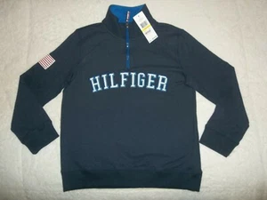 TAGS! Navy Blue Tommy Hilfiger Long Sleeve 1/4 Zip Pullover YOUTH BOYS M Medium - Picture 1 of 9