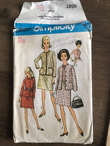 1970 ORIGINAL SIMPLICITY Pattern 8597 CUT Skirt, jacket, blouse size 12 Free P&P