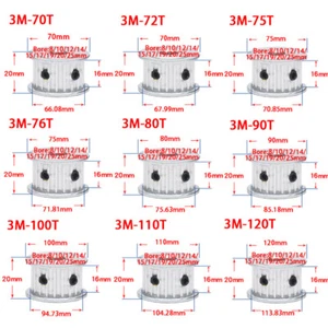 3M 70T-120T Timing Pulley Without Step Synchronous Wheel For 15mm Width Belt - Picture 1 of 12