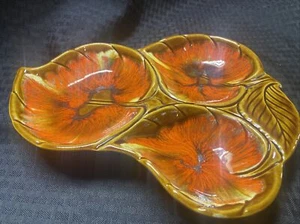 Vintage Maurice Of California Divided Platter Acorn Fall Red Orange Brown Large - Picture 1 of 16