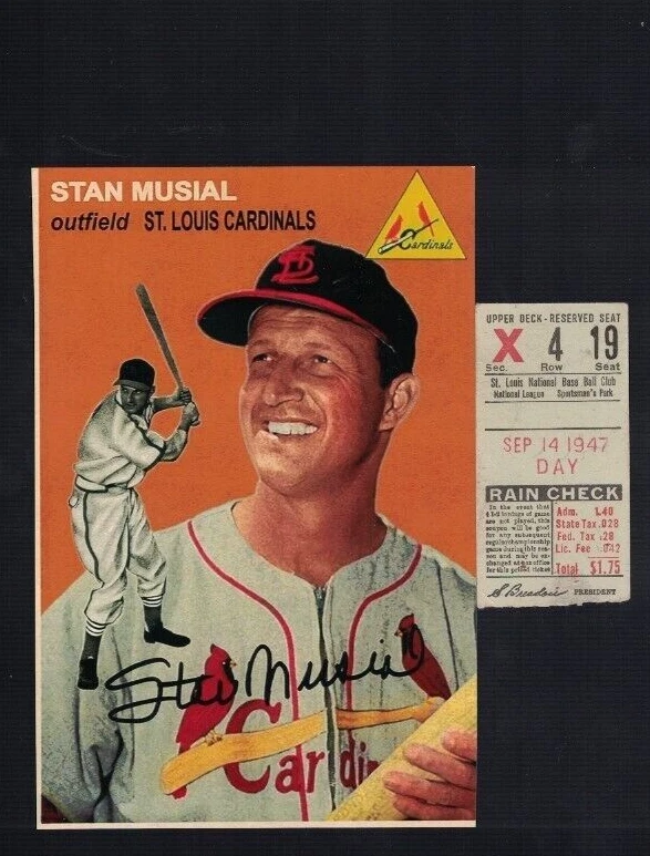 Boleto del 14 de septiembre de 1947 Cardenales vs. Gigantes Stan Musial 2 hits RBI Foto 1 de 1