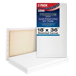 3 Pack of U.S. Art Supply 18" x 36" Acrylic Primed Cotton Stretched Canvas - Picture 1 of 5
