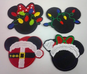 Mickey Minnie Mouse Head Christmas Embroidered Iron on Patch Lot of 4 Crafts New - Picture 1 of 3