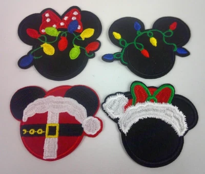 Mickey Minnie Mouse Head Christmas Embroidered Iron on Patch Lot of 4 Crafts New - Image 1 of 3