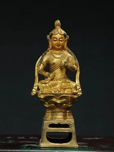 9.6" Old Chinese Bronze Gilt Wenshu Kwan-yin Guan yin Goddess Statue - Picture 1 of 7