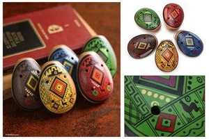 #559 Paquete de Cinco Silbatos de Flauta Ocarina Hechos a Mano Perú Conjunto de Instrumentos Lote de Mezcla de Arcilla - Imagen 1 de 1