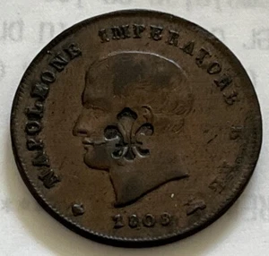 Italy Napoleonic Kingdom 1808 M 3 Centesimi Napoleon I Fleur De Lis Chopmarke G - Picture 1 of 6