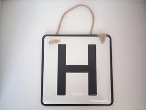 Metal Monogram W/Hanging Rope Letter H 8.7 X 0.39 X 8.7 in Wall Decor - Picture 1 of 2