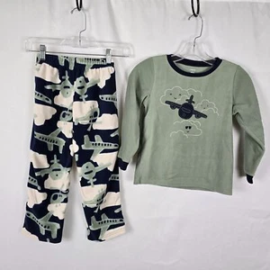 Carter's Pajama Set Boy's 6 / 6A Green Blue White Airplane Theme Fleece Soft - Picture 1 of 19