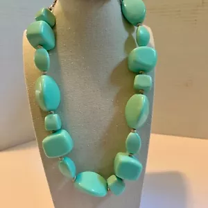 Chunky Seafoam Green Statement Necklace Signed C Beachy Bold Beads Coastal Chic - Picture 1 of 13